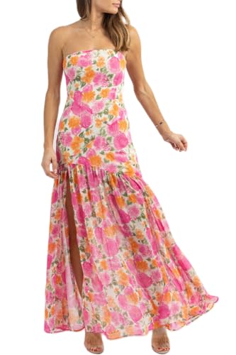 Womens Strapless Maxi Dress Slim High Slit Mesh Long Dress Sexy Party Club Night Out Dress 2024 Summer Vacation