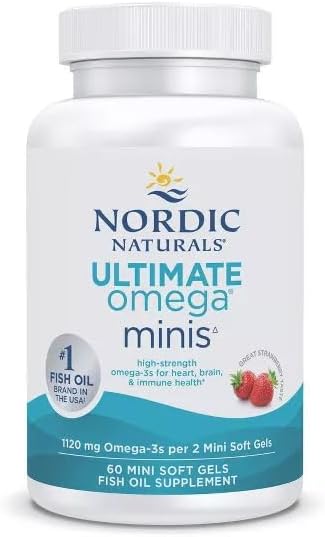 Nordic Naturals Ultimate Omega Minis, Strawberry Flavor - 60 Minis Soft Gels - 1120 mg Omega-3 - High-Potency Fish Oil Supplement - EPA & DHA - Promotes Brain & Heart Health - 30 Servings thumbnail