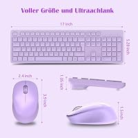 LeadsaiL K786 Tastatur Maus Set Kabellose, Tastatur und Maus, QWERTZ Deutsches Layout Funktastatur mit Maus, Flüsterleiser Tastenanschlag, 2.4 GHz mit 2-in-1 USB Nano Empfänger für PC/Laptop (Lila) – Ansicht 5
