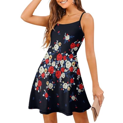 Robe d'été à bretelles fleur rouge blanche : finis les vêtements lourds qui collent à la plage