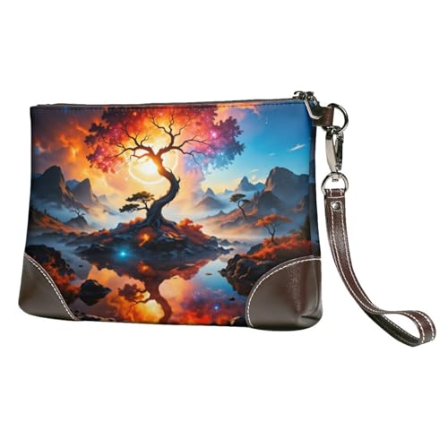 UDFGDFC Magnificent Spirit Tree Secret Realm Women's Genuine Leather Wristlet