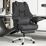 600lbs Big and Tall Office Chair,Leather Executive Office Chair with Foot Rest for Heavy People,Wide Ergonomic Comfy High-Back Reclining Computer Chair, Swivel Rolling Wheels and Padded Lumbar Support