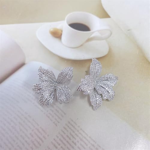 Luxury Big Flower Cubic Zirconia Crystal Statement Stud Dangle Earrings for Women Dainty 925 Sterling Silver Post Diamond Petal Large Flowers Huggie Studs Hypoallergenic Fashion Trendy Jewelry3