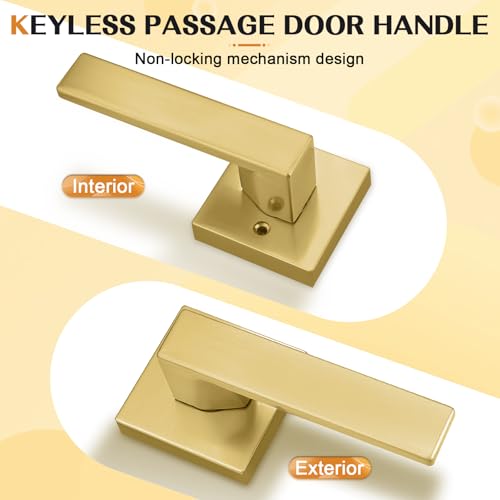 Probrico Passage Closet Door Handles 10 Pack, Gold Interior Non-Locking Square Hallway Levers by Probrico - Image 2