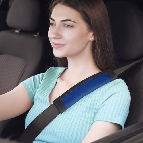 COFIT Gurtpolster Auto für Kinder Erwachsene, Sicherheitsgurt Polster Mikrofaser Leder, Anschnallgurt Schutz Weich, Autogurt Hals Gurtschutz LKW SUV Wohnwagen Zubehör Innenraum, 2 Stück, Blau