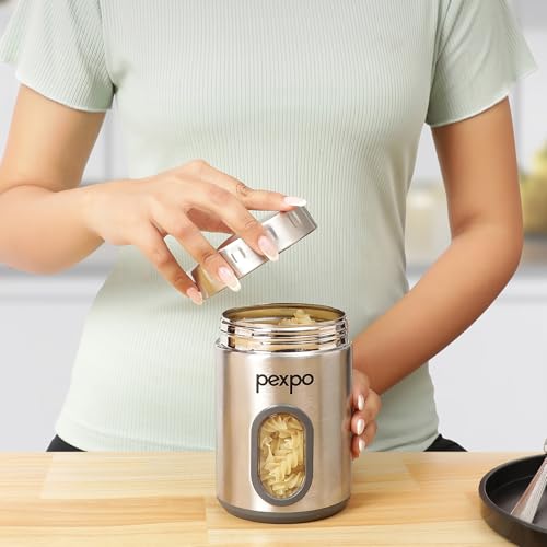 Image of Go24 pexpo Freshmate Stainless Steel Container 1000ml (Set of 4) | Transparent Kitchen Storage Container | Airtight | Multipurpose | Jar for Dry Fruits, Dal, Snacks, Tea, Coffee, Sugar - Matte Finish