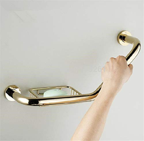 Preisvergleich Produktbild Amgend Gold Messing Bad Griff Badewanne Armlehne Haltegriffe mit Seifenschalen Startseite Sicherheit Bar WC ältere Handlauf