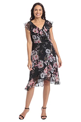 London Times Women's Petite Chiffon Above The Knee Ruffle Guest of Wedding Shower Occasion Dress3