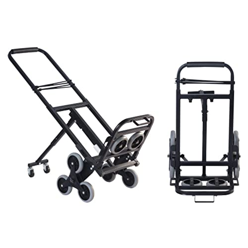 Image of HT150BS Staircase Climbing Hand Truck with Back Support 150kg Capacity Made of Durable Steel, with 360 Degree Swivel Wheels, Black Colour, (65x46x110cm), Portable Foldable Easily Storable