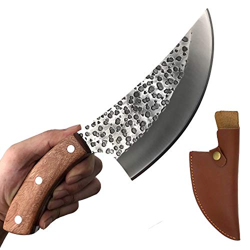 KOPALA Boning Knife handmade Multipurpose Cleaver Kitchen Knives for Camping, Grill Carbon Steel with Leather Sheath 6.3-inch