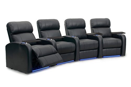 Octane Seating Diesel Xs950 Home Theater Seats Black Top-Grain Leather - Memory Foam - Accessory Dock - Power Recline - Curved Row Of 4 Chairs #TOP12