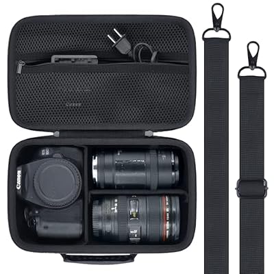 Baval Camera Case Compatible with Canon EOS Rebel T7 / T100 / R50 / R100 / R5 / R6 Mark II / 90D DSLR Camera with 18-55mm Lens,Sony,Nikon DSLR Camera Protective Case with Shoulder Strap (Black Case)