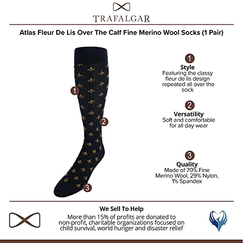 Trafalgar Men's Atlas Fleur De Lis Over The Calf Fine Merino Wool Socks (1 Pair)2