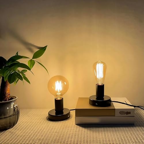 GOIYZTTR Zestaw 2 uchwytów na lampę biurkową E27 z przełącznikiem kablowym Vintage lampa stołowa z czarnym gniazdem E27 Gniazdo żarówki z kablem 1,8 m do dekoracji oświetlenia domu