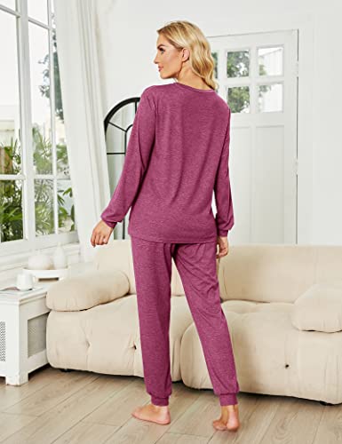 Image of LOCUBE Women's Pajama Set Soft Comfy 2-Piece Long Sleeve Lounge Sleepwear with Drawstring Pants and Pockets
