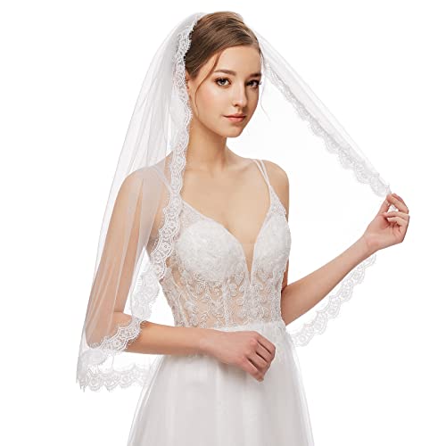 Schleier Braut Hochzeit Einfacher Tüll Brautschleier 1 Schicht Spitze Fingerspitze Braut Tüll mit Kamm Geeignet für Hochzeit Junggesellinnenabschiede Haarschmuck Hochzeit JGA Schleier