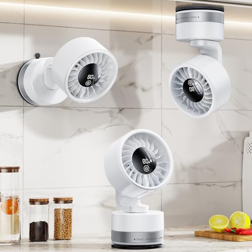 WISFISSH Rechargeable Suction Cup Wall Fan with LED Display White