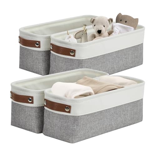 Image of DECOMOMO Narrow Storage Bins, Small Baskets for Organizing, Toilet Tank Basket for Toilet Paper, Vanities, Cabinets, Towels and Shelves| Basket for Gift with Handles (Grey and White - Set of 4)
