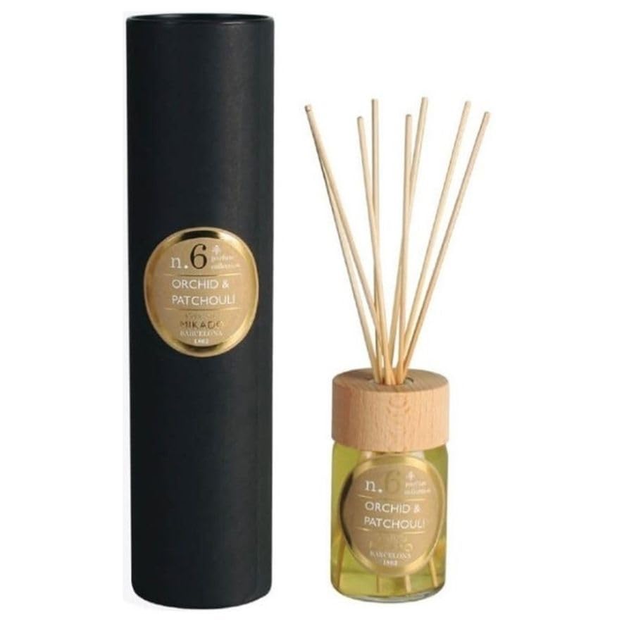 Mikado Nº6 Orquídea & Pachuli – Ambientador de Varillas – Aroma Floral y Amaderado – Difusor de Caña con 8 Palitos – 100 ml – Fragancia Elegante y Duradera