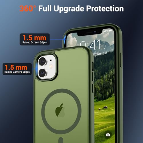Image of SUPFINE Magnetic for iPhone 11 Case(Compatible with MagSafe)(Military Grade Drop Protection) Slim Translucent Matte Shockproof with Anti-Fingerprint Phone Case,Cangling Green