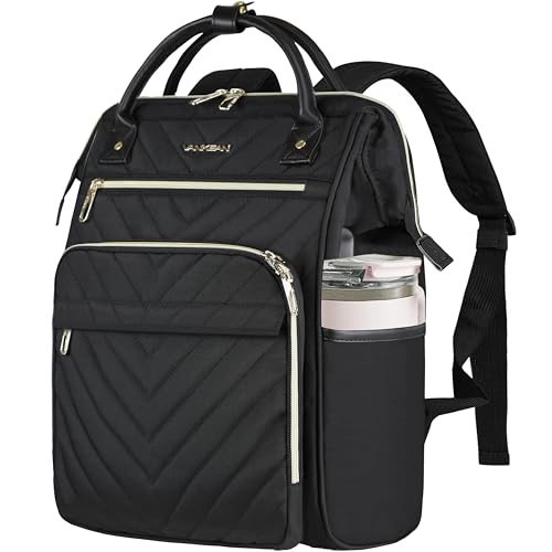 VANKEAN 17 Inch Laptop Backpack for Women Men Fashion Computer Work Bag, Large Capacity Waterproof Backpack with USB Port & RFID Pockets, College Daypack Business Travel, Black