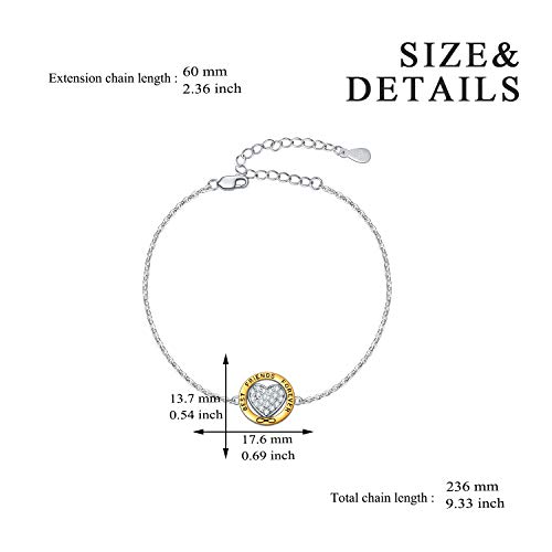 Image of YFN Friends Bracelets Sterling Silver Engraved inchBest Friend Forever inch Adjustable Bracelet Birthday Gift for Sisters Female Friends