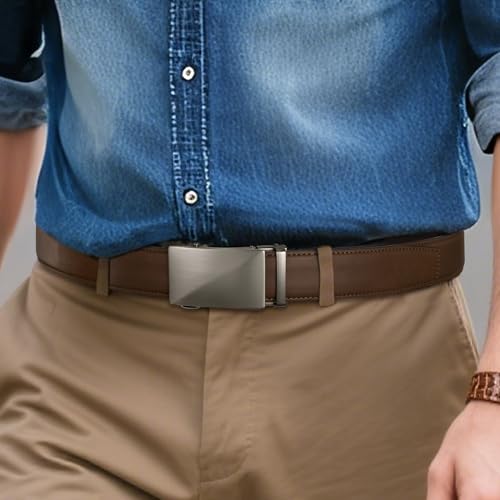 Image of Zitahli Belt Men,Leather Ratchet Belt for Men Dress Casual Every Day with Adjustable Buckle,Trim to Fit For Gift