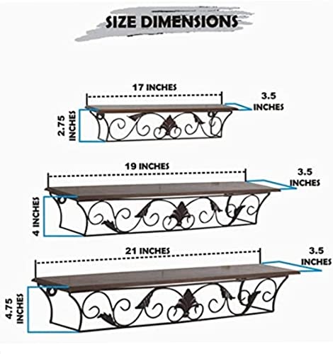 Image of Wooden handicrafts Dazzling Wall Rack Shelves Set MDF -Medium Density Fiber Home Decoration Wall Decor (Brown, Wooden Iron 3)