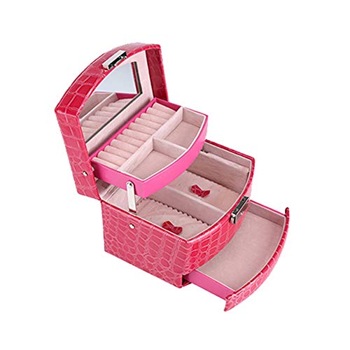 ManFull Jewelry Storage Box Container Women 3-Layer Jewelry Box Makeup Organizer Mirror Storage Container Case Box Rose