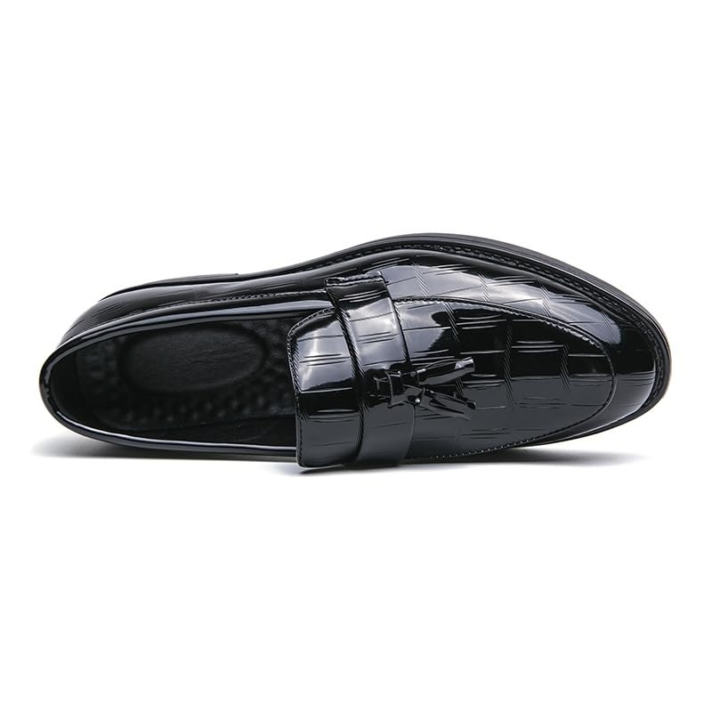 Formal Shoes for Men Slip On Round Burnished Toe PU Leather with Tassel Loafer Shoes Block Heel Slip Resistant Low Top Rubber Sole Non Slip Outdoor3