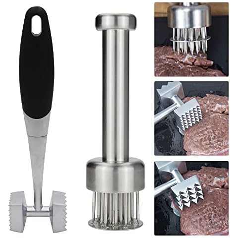 Kmass Kmax 2pack Stainless Steel Meat Needle Tenderizer and Dual-Sided Meat Hammer Cooking Tool for Tenderizing Beef,Pork,Chicken,Lamb Cover