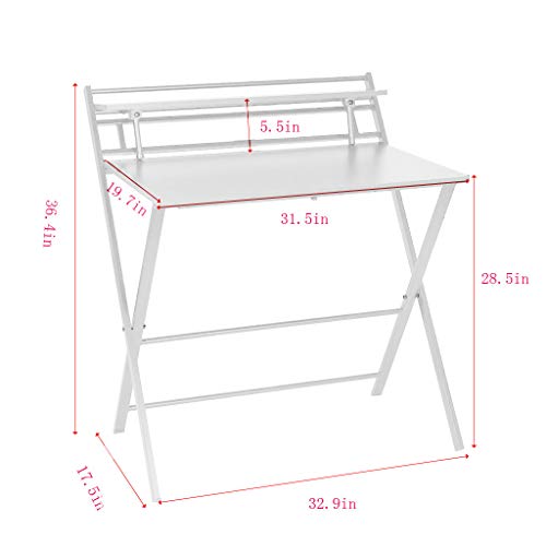 Folding Study Desk, Folding Laptop Table Home Corner Desks Simple Computer Desk with Shelf for Small Space Home Office (White2) - Thumbnail 7