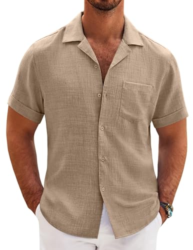 COOFANDY Mens Button Down Shirts Short Sleeve Linen Vacation Shirt