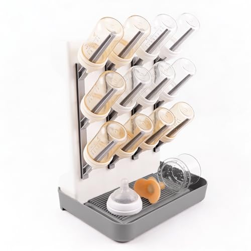 Escurridor Grande para Biberones, con Alfombrilla de Drenaje 12 Ganchos, Soporte Vertical para Seca Biberones Que Ahorra Espacio, Sin BPA, Accesorios para Secar Biberones, Vasos y Accesorios