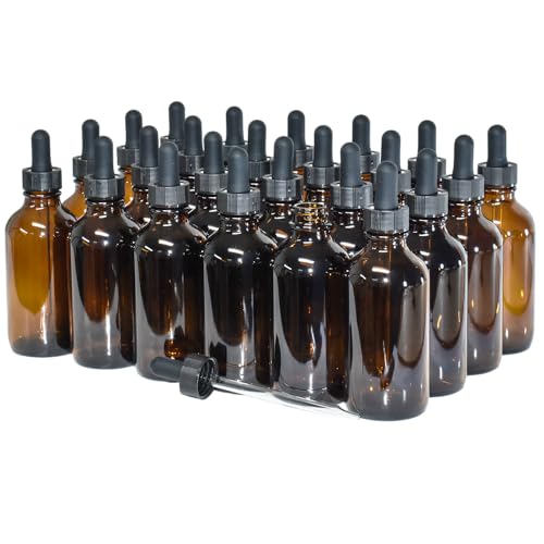 (Pack of 24) 4 oz. Amber Boston Round with Black Glass Dropper