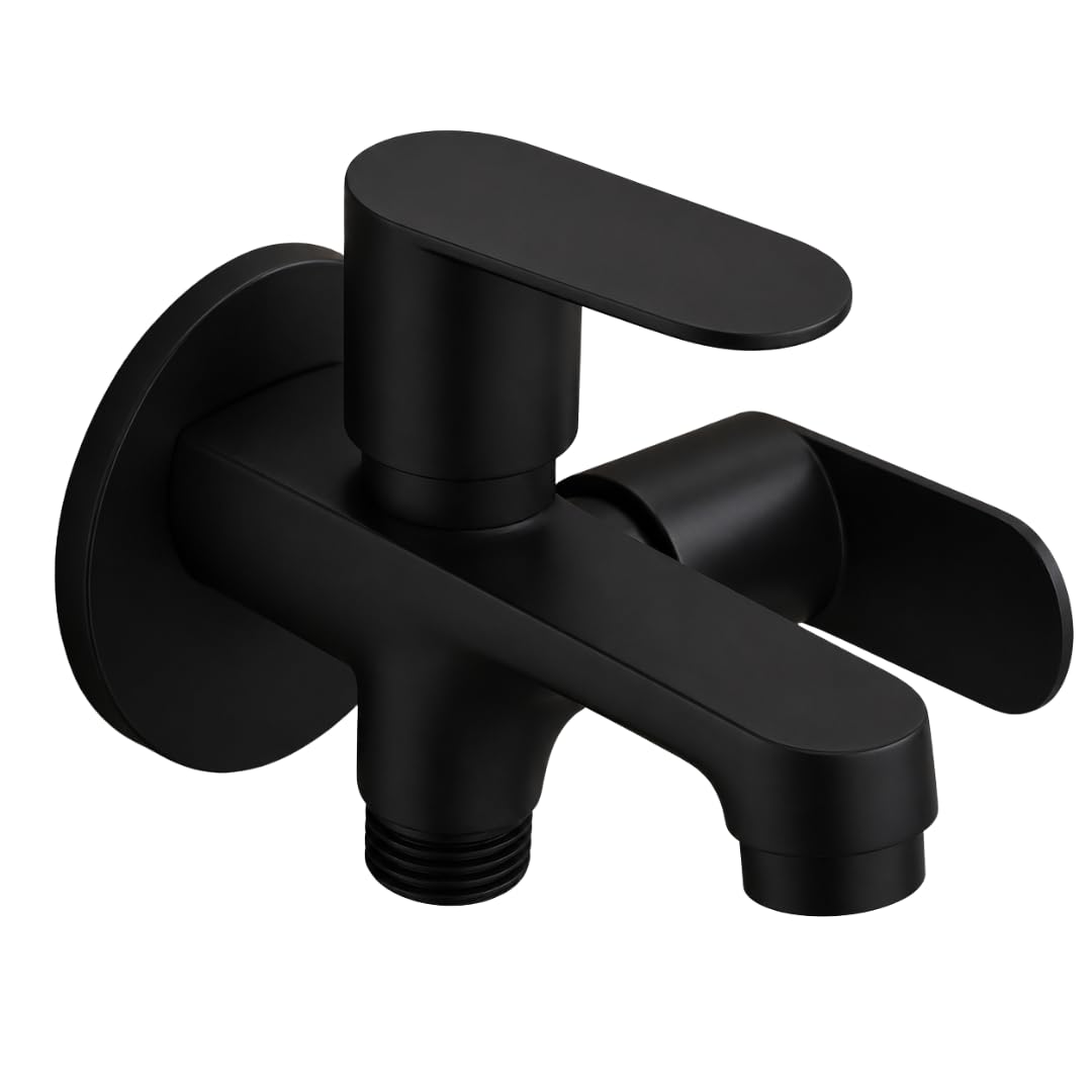 Premium Brass Wall Mounted Bib Cock with Shower Outlet | Matte Black Finish Bathroom Faucet | Single Lever Bath Spout Tap for Bathtub, Shower & Wash Area-picture-12