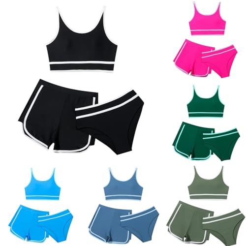3 Stück Mädchen Bikini Sets,Einfarbige Badeanzug mit Blatt...