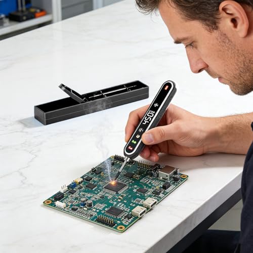 Image of Serplex USB Cordless Soldering Iron Kit, 1400mAh Soldering Iron Pen with 3 Interchangeable Heads, 350-450 C Adjustable Temperature with LCD Display, Fast Heat, for Home Appliance Repair, DIY Crafts