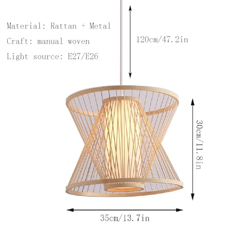 Lampes suspendues de plafond en rotin à base E26/E27, structure ajourée rétro en bambou