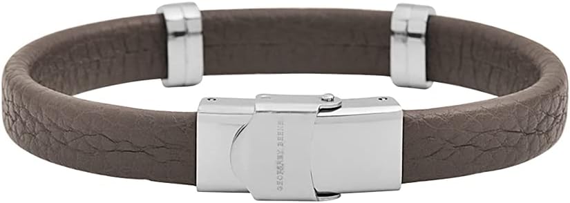 Geoffrey Beene Men's Genuine Leather Bracelet with Stainless Steel Cut-Out ID - Image 2