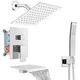 XJTNLB Sistema Doccia Incasso Vasca 3 Vie Cromato, 8 Pollici Soffione Doccia a Cascata, Installazione a Parete