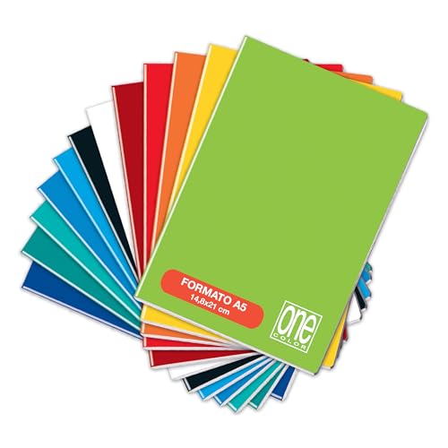 Blasetti One Color - A5-Heft Packung mit 10 Stück Papier 80g einfarbiger Kartoneinband gemischte Farben - Lineatur 5M 5mm Karos für 2.-3. Klasse