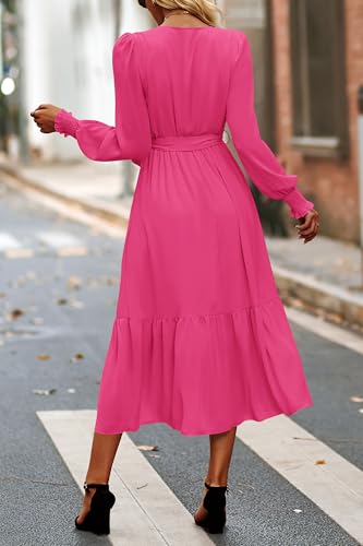 Image of PRETTYGARDEN Women's Floral Boho Dress Fall Long Sleeve Wrap V Neck Ruffle Flowy Maxi Spring Wedding Guest Vacation Dresses