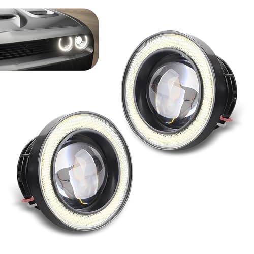 Cuymoap 2 PCS Car Angel Eye LED Fog Lights, High Bright Fish Eye Light with 3" COB Aperture, Anti-vibration Waterproof Lens Spotlight Assembly for Daytime Running, Modified Part for Car (Light Blue)