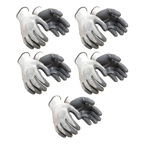 Nylon Safety Hand Gloves | Anti Cut | Cut Resistant | Industrial | Domestic Hand Gloves (White & Grey OR White & Blue) - Pair of 5