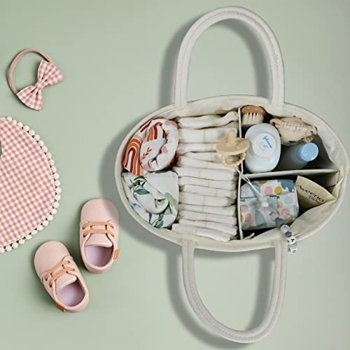 Image of XUANGUO Large Cotton Rope Baby Diaper Caddy Organizer Basket White Brown