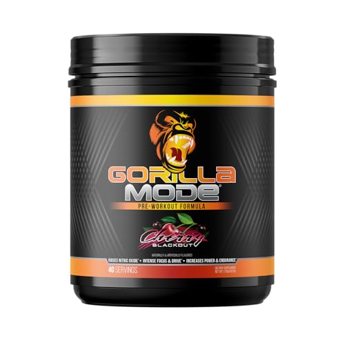 Gorilla Mode Pre Workout - Massive Pumps · Laser Focus · Energy · Power - L-Citrulline, Creatine, GlycerPump™, L-Tyrosine, Agmatine, Kanna, N-Phenethyl Dimethylamine Citrate - 604 Grams (Cherry)