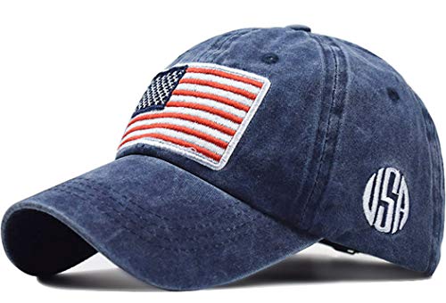 Mealah Mens American-Flag Baseball-Cap Embroidery - Washed Adjustable USA Dad Hat for Women Navy