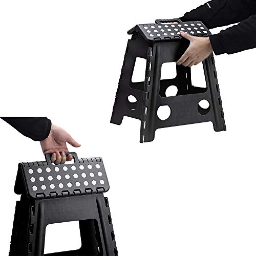 Acko 16 Inches Super Strong Folding Step Stool for Adults, Kitchen Stepping Stools, Garden Step Stool Black