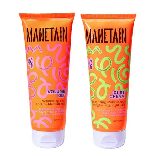 MANETAIN Volumizing Curl Cream 200ml & Hair Styling Gel 200ml for Defined Curls | Hydrating, Anti-Frizz & Long-Lasting Hold for Wavy, Curly Hair | Natural Ingredients, Vegan & Cruelty-Free